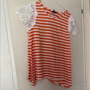 New Directions Orange Asymmetrical Cap Sleeve Tee